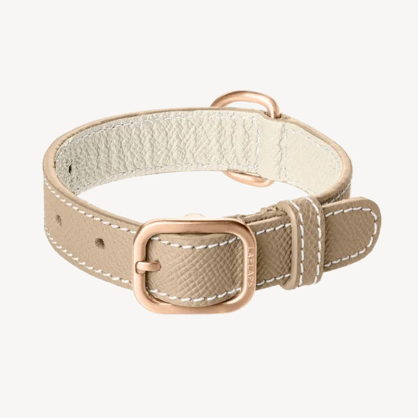 CANNES - Collier pour chien en cuir beige