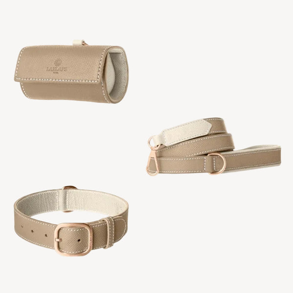 CHANTILLY - Beige Leather Dog Accessory Kit