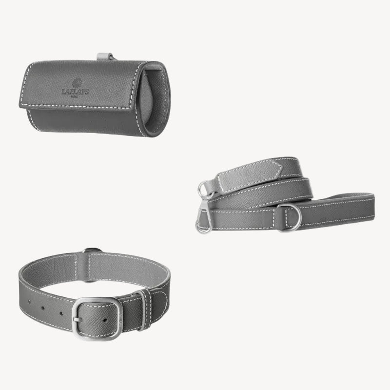 Kit Accessoires pour Chien en Cuir Gris