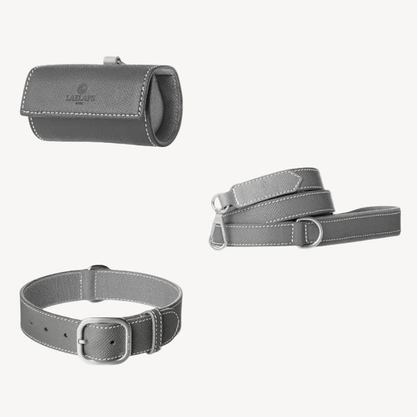 CHANTILLY - Grey Leather Dog Accessory Kit