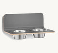 Arco porte-gamelle mural design pour chien, coloris gris HPL, bols inox, taille M — Maison Canisya
