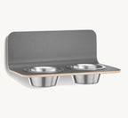 Arco porte-gamelle mural design pour chien, coloris gris HPL, bols inox, taille M — Maison Canisya