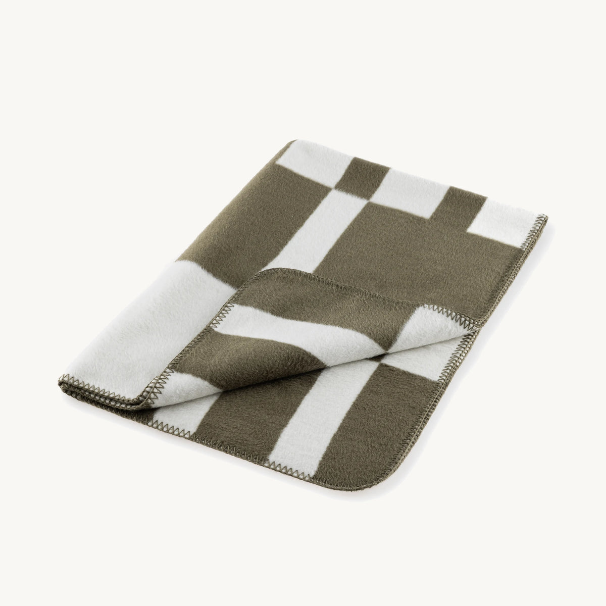 Blocco – plaid vert olive plié, motif blocs – Maison Canisya