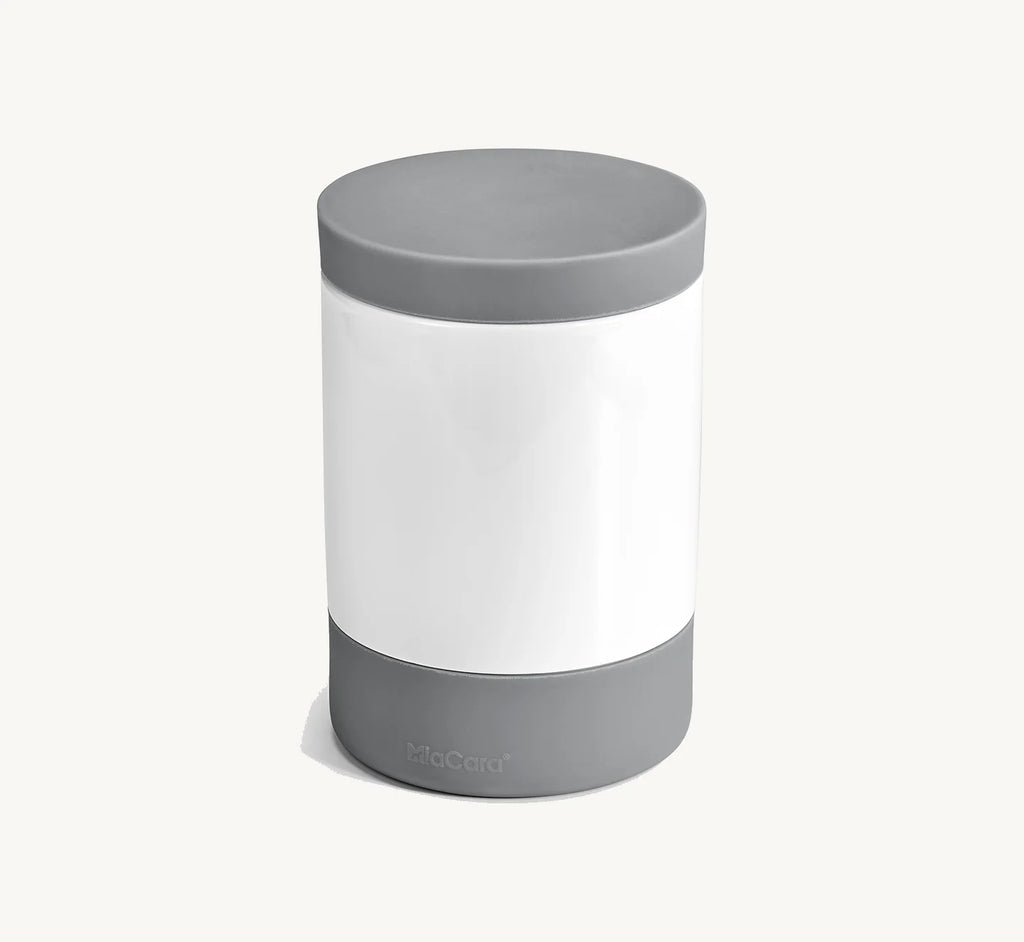 Bocal à friandises Coppa – bocal fermé en porcelaine blanche et silicone ardoise – Maison Canisya