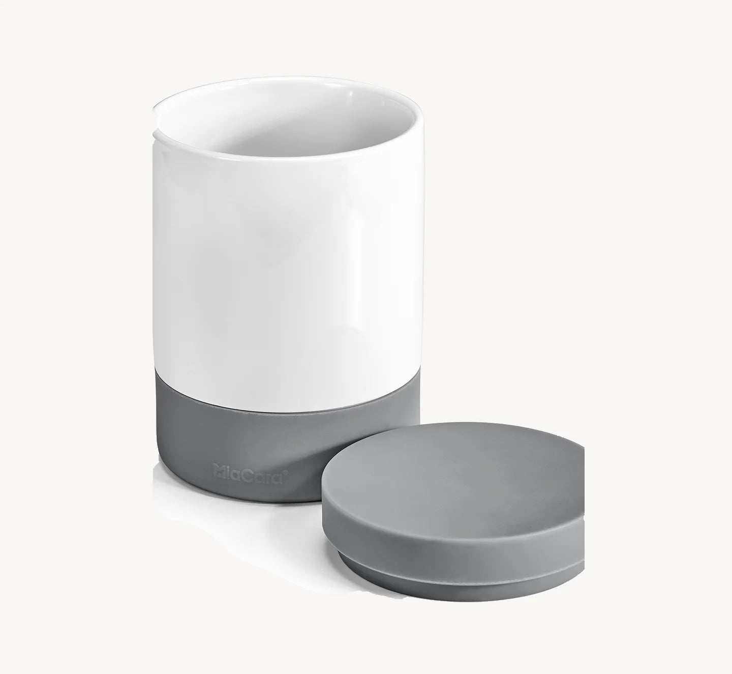 Bocal à friandises Coppa – bocal ouvert avec couvercle en silicone ardoise posé à côté – Maison Canisya