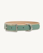 Collier Azur – collier bicolore beige et émeraude, cuir végan – Maison Canisya
