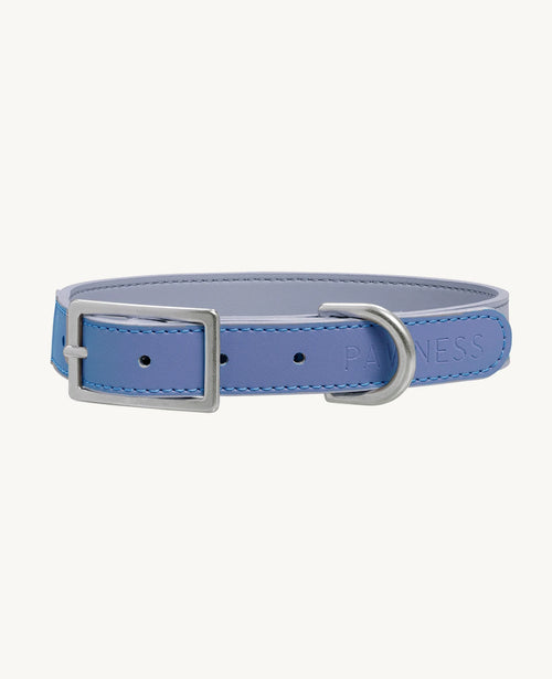 Collier Azur – collier bicolore gris et brume mauve, cuir végan – Maison Canisya