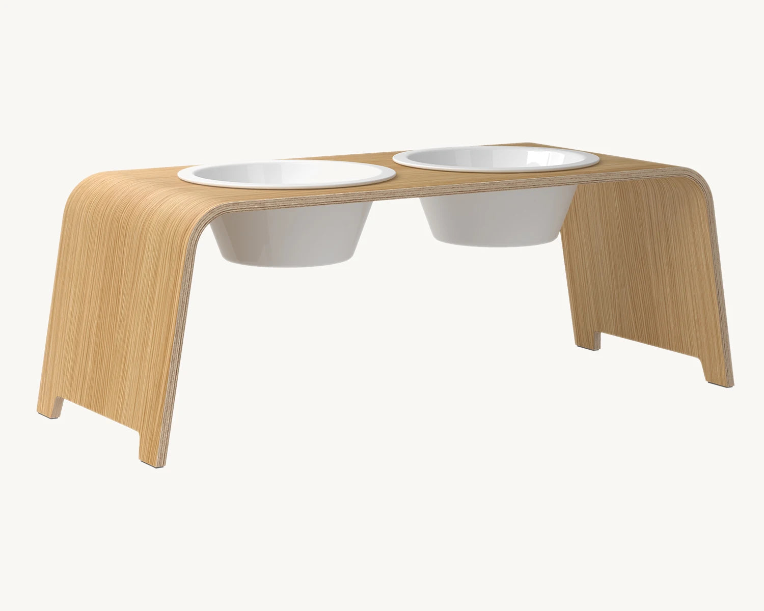 Dogbar Classic – gamelle surélevée coloris chêne clair avec bols en porcelaine – Maison Canisya