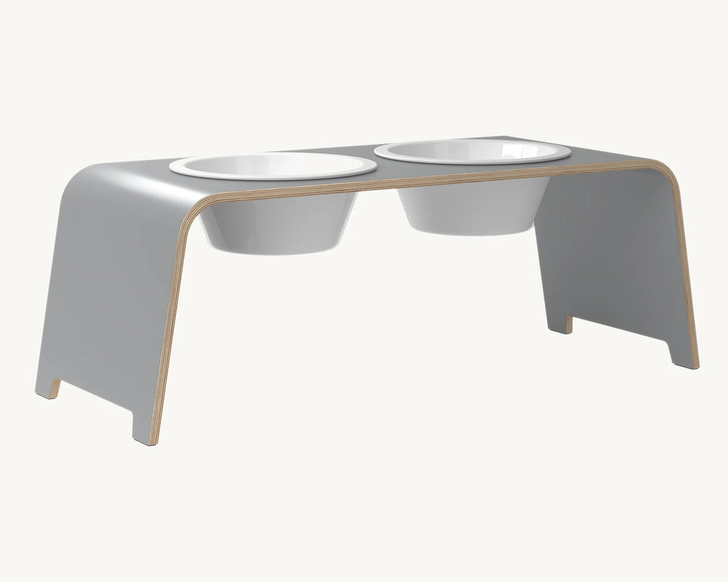 Dogbar Classic – gamelle surélevée coloris gris avec bols en porcelaine – Maison Canisya
