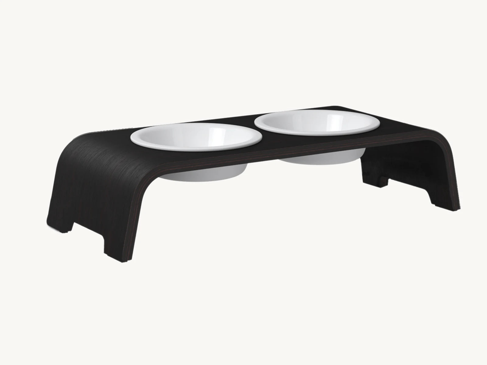 Dogbar Classic – gamelle surélevée coloris chêne foncé avec bols en porcelaine – Maison Canisya