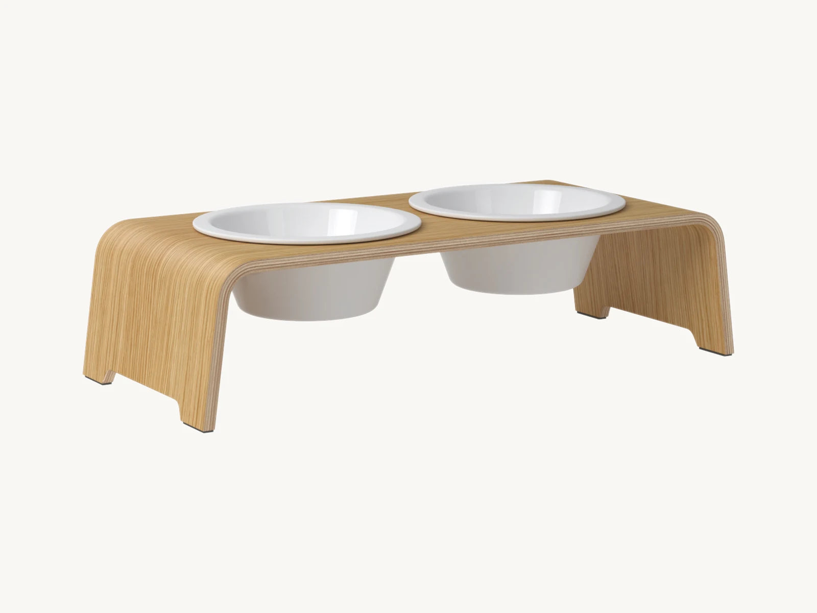 Dogbar Classic – gamelle surélevée coloris chêne clair avec bols en porcelaine – Maison Canisya