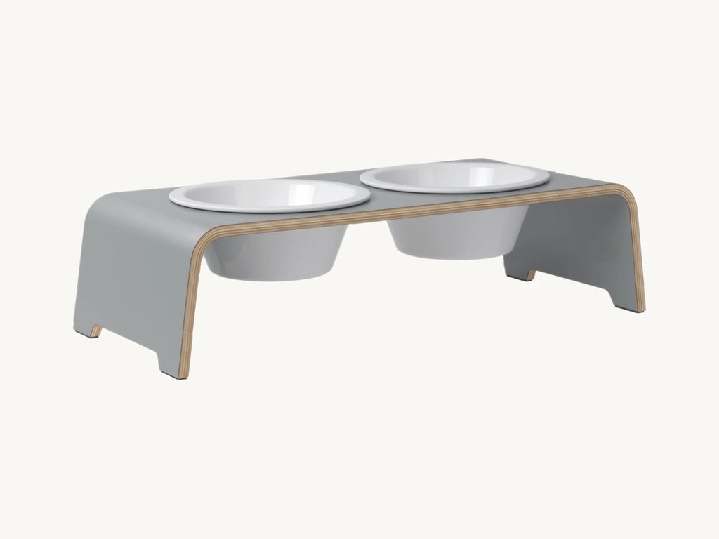 Dogbar Classic – gamelle surélevée coloris gris avec bols en porcelaine – Maison Canisya