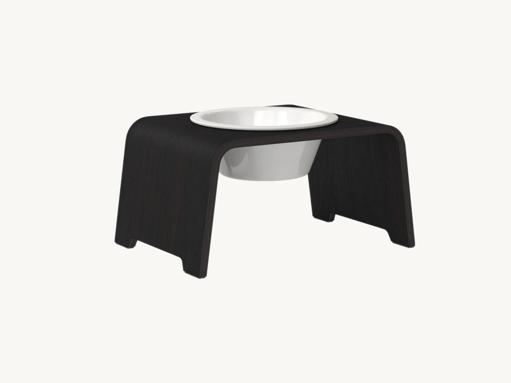 Dogbar Single – support gamelle chien taille M finition chêne foncé – Maison Canisya