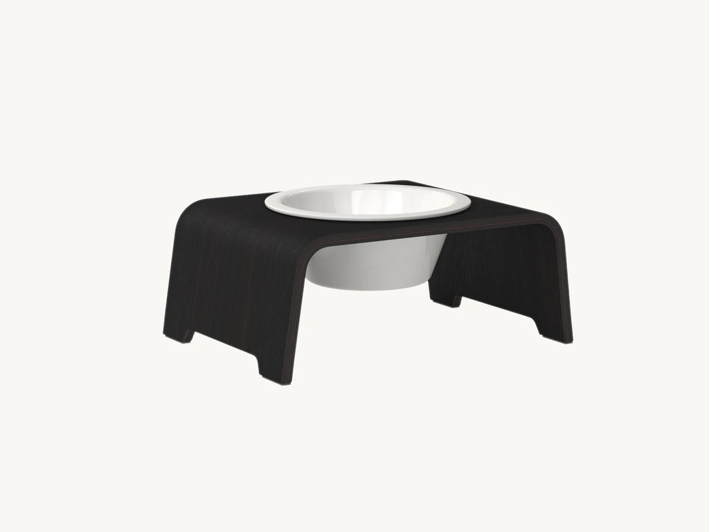 Dogbar Single – support gamelle chien taille S finition chêne foncé – Maison Canisya
