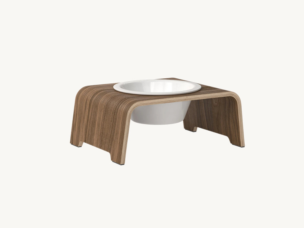 Dogbar Single – support gamelle chien taille S finition noyer – Maison Canisya