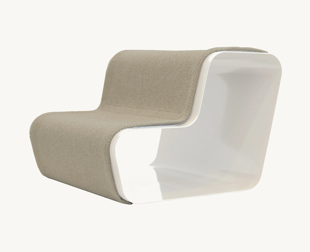 Beam – Escalier chien deux marches, structure blanche et tissu sable – Maison Canisya