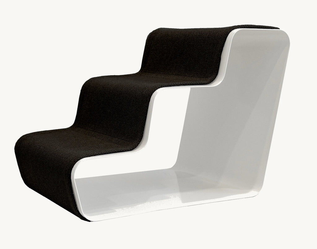 Beam 3 Marches – Escalier chien trois marches, structure blanche et tissu anthracite – Maison Canisya