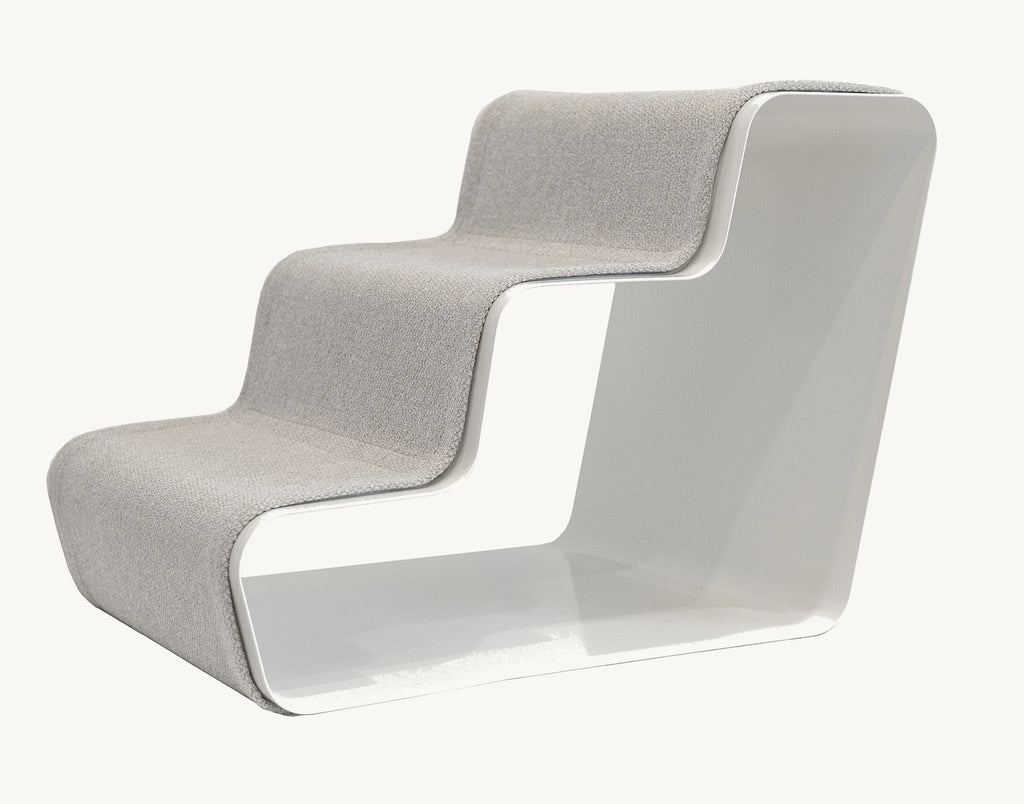 Beam 3 Marches – Escalier chien trois marches, structure et tissu blanc perle – Maison Canisya