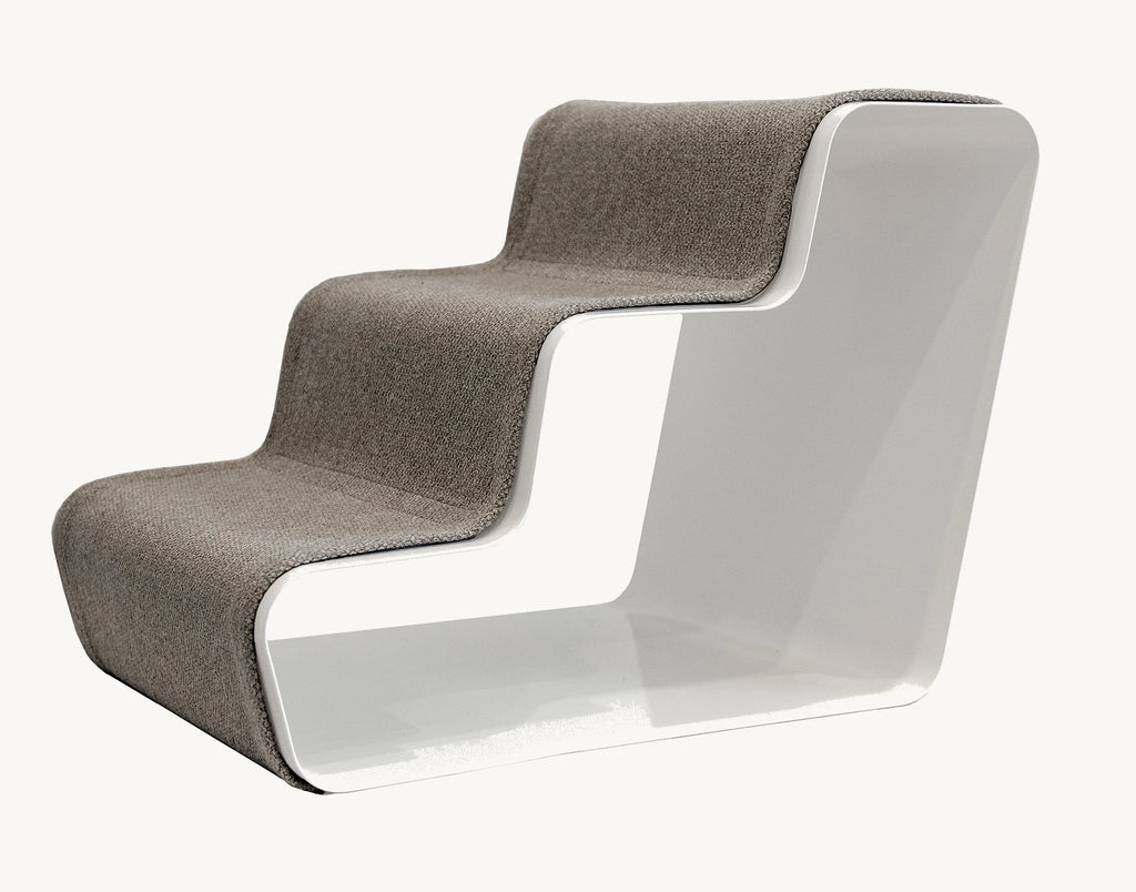 Beam 3 Marches – Escalier chien trois marches, structure blanche et tissu gris graphite – Maison Canisya
