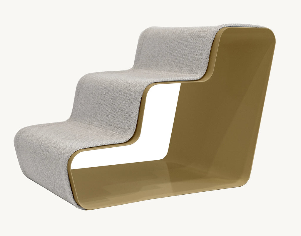 Beam 3 Marches – Escalier chien trois marches, structure sable et tissu blanc perle – Maison Canisya