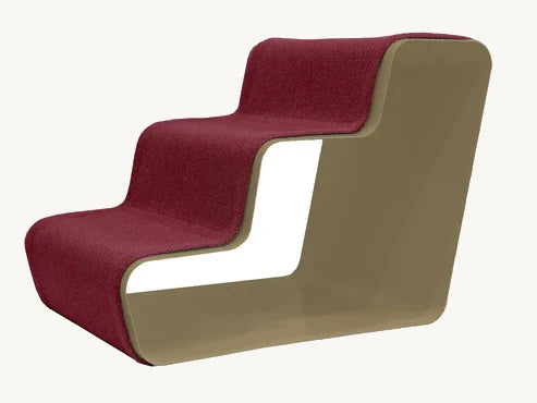 Beam 3 Marches – Escalier chien trois marches, tissu bordeaux sur structure sable – Maison Canisya