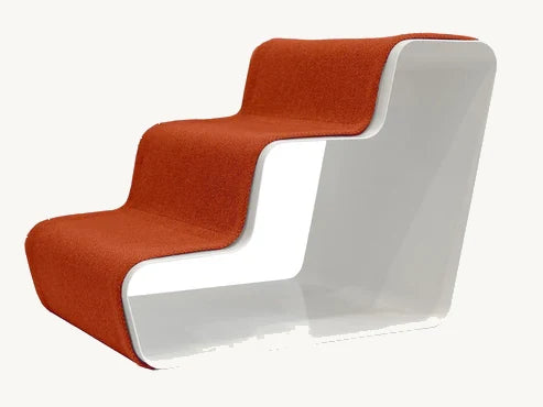 Beam 3 Marches – Escalier chien trois marches, tissu orange sur structure blanche – Maison Canisya
