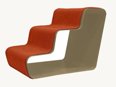 Beam 3 Marches – Escalier chien trois marches, tissu orange sur structure sable – Maison Canisya