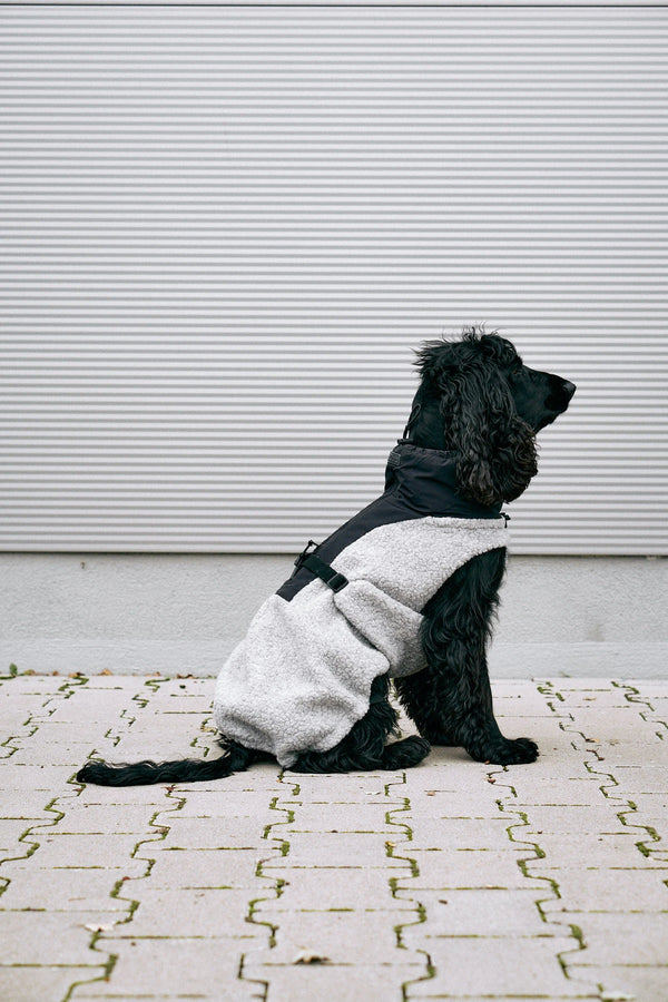 EMILIA — Manteau bouclé mi-saison en laine douce, coloris Galet-Noir