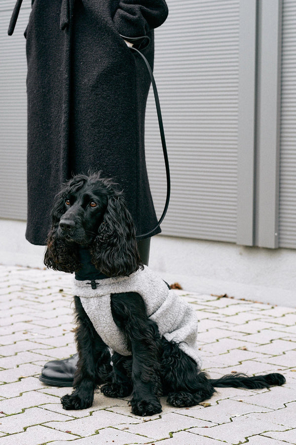 EMILIA — Manteau bouclé mi-saison en laine douce, coloris Galet-Noir