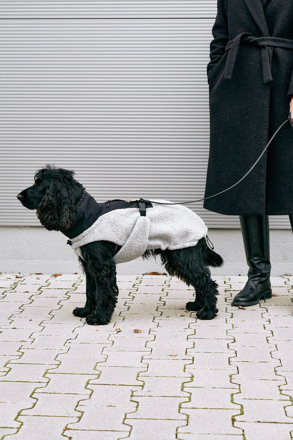 EMILIA — Manteau bouclé mi-saison en laine douce, coloris Galet-Noir