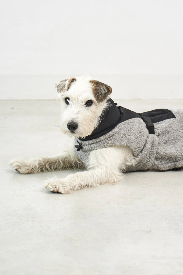 EMILIA — Manteau bouclé mi-saison en laine douce, coloris Galet-Noir