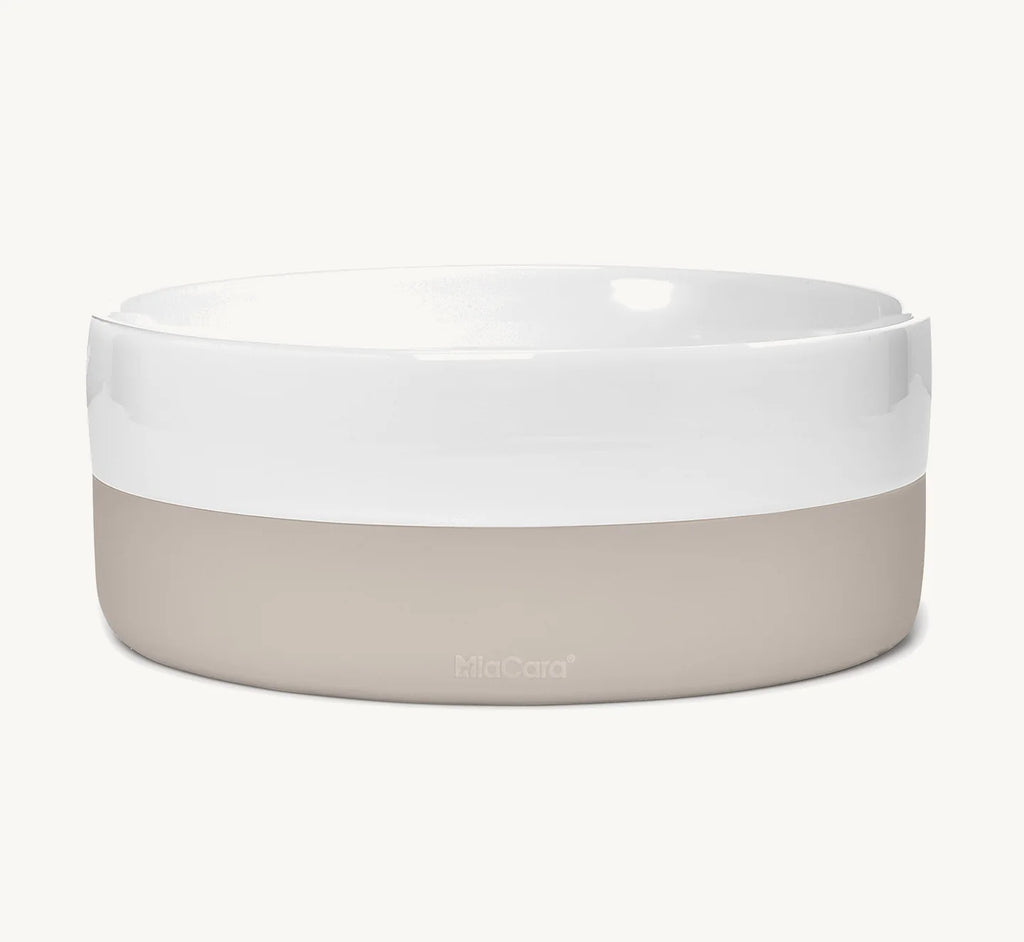 Gamelle Coppa MiaCara greige – vue produit fond blanc – Maison Canisya