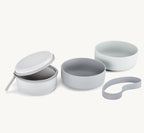 Set Bento MiaCara – deux bols en silicone et récipient hermétique déployés, coloris Béton – Maison Canisya