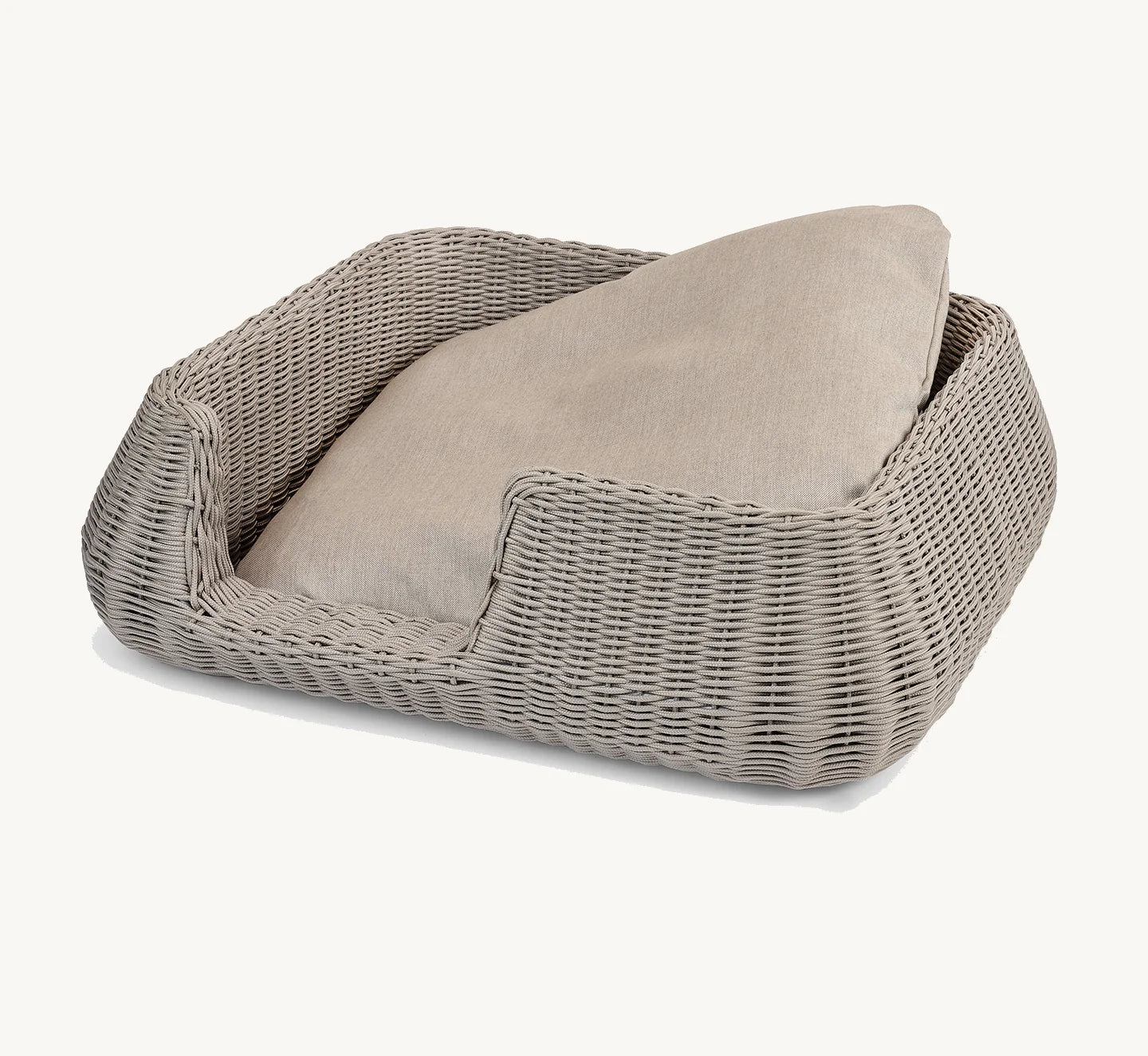Housse Mio – coussin pour panier chien en coloris greige sur fond neutre – Maison Canisya