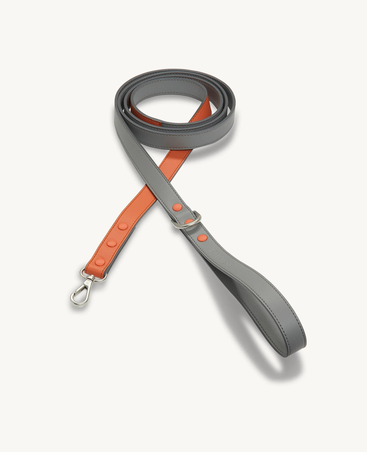 Laisse Azur – laisse bicolore gris et corail, cuir végan – Maison Canisya