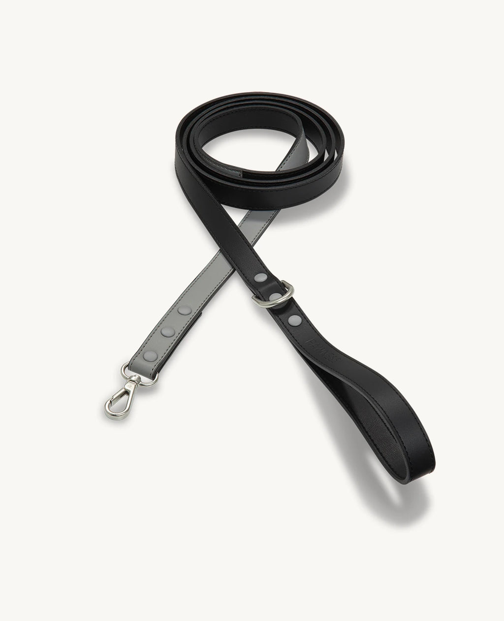 Laisse Azur – laisse bicolore noir et gris, quincaillerie argent mat – Maison Canisya