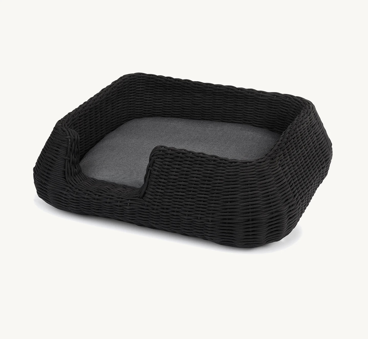 Panier pour chien Mio anthracite sans chien, vue de face fond neutre — Maison Canisya