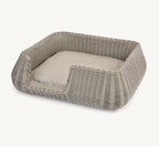 Panier pour chien Mio greige sans chien, vue de face fond neutre — Maison Canisya