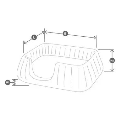 Panier pour chien Mio, schéma des dimensions L B H1 H2 — Maison Canisya