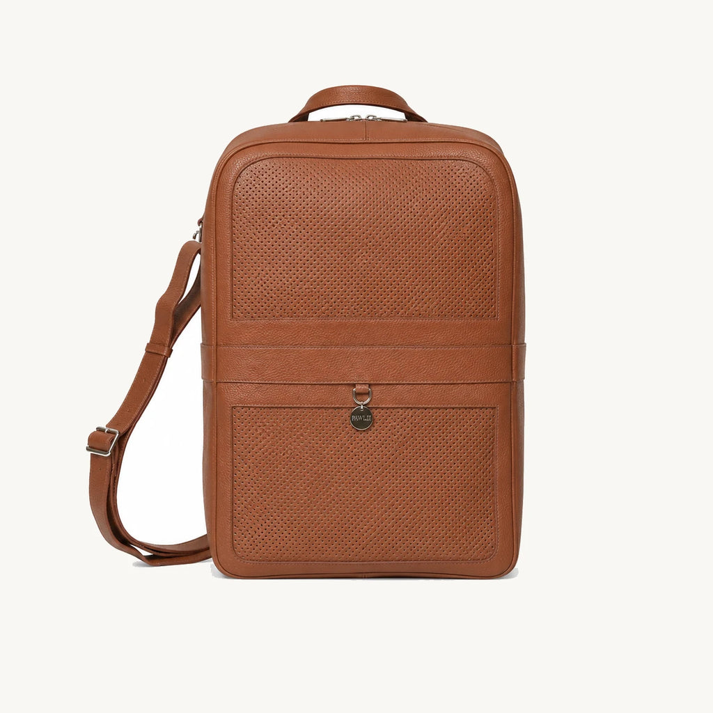 PAWLII Sac à dos de transport pour chien – cuir cognac, vue de face – Maison Canisya