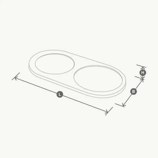 Schéma technique des dimensions du plateau Doppio avec indication L, l et H – Maison Canisya