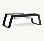 Porte-gamelle Desco Alu MiaCara noir taille L avec bols inox, vue en angle sur fond neutre — Maison Canisya