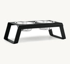 Porte-gamelle Desco Alu MiaCara noir taille M avec bols inox, vue en angle sur fond neutre — Maison Canisya