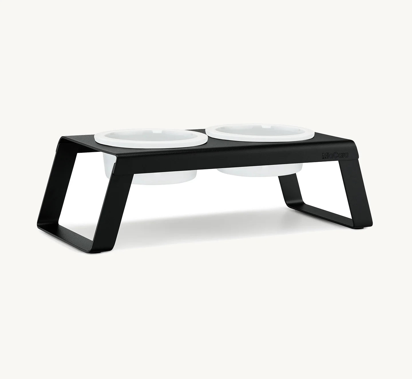 Porte-gamelle Desco Alu MiaCara noir taille M avec bols porcelaine, vue en angle — Maison Canisya