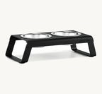 Porte-gamelle Desco Alu MiaCara noir taille S avec bols inox, vue en angle sur fond neutre — Maison Canisya