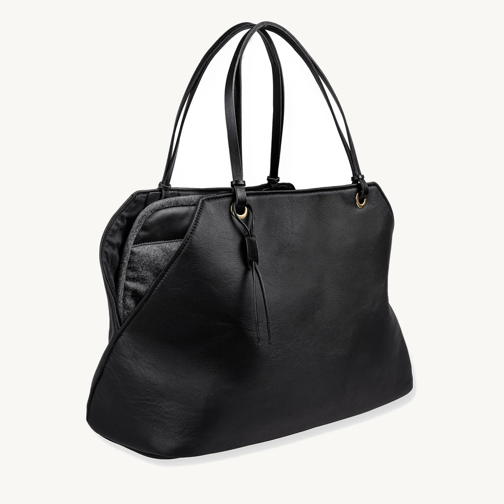 Borsa – Sac de transport en cuir noir porté par ses anses – Maison Canisya