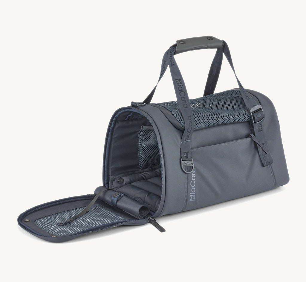 Sac de transport chien Volata – ouverture frontale et matelas intérieur visible – Maison Canisya