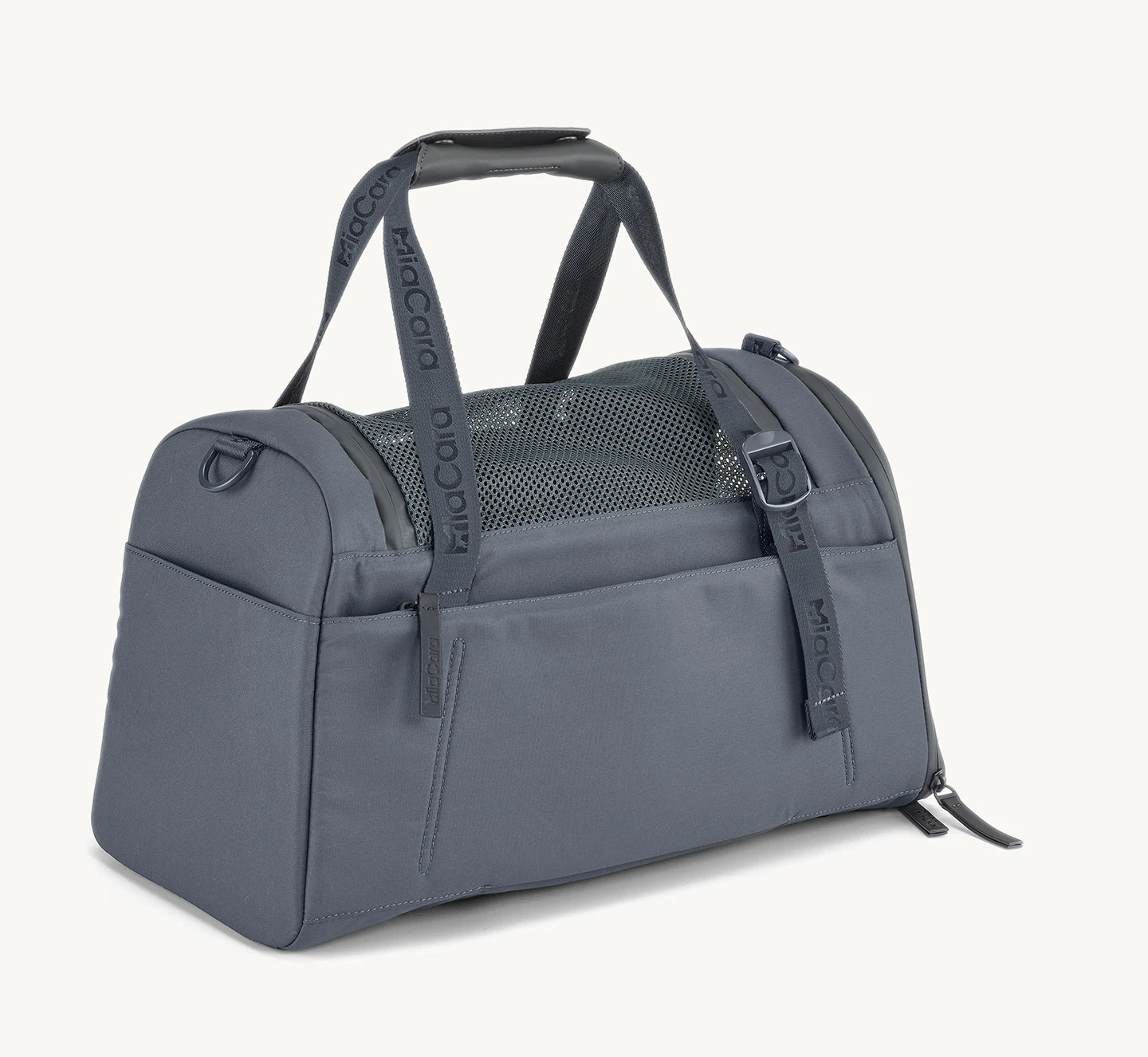 Sac de transport chien Volata – vue trois-quarts avec bretelles et empiècement filet – Maison Canisya