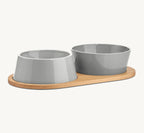 Doppio MiaCara – Set gamelles béton avec plateau chêne taille medium large – Maison Canisya