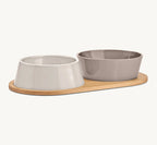 Doppio MiaCara – Set gamelles béton avec plateau chêne taille medium large – Maison Canisya